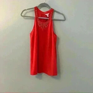 Lilly Pulitzer Silk Coral Sleeveless Blouse with Decorative Neck Size S Small